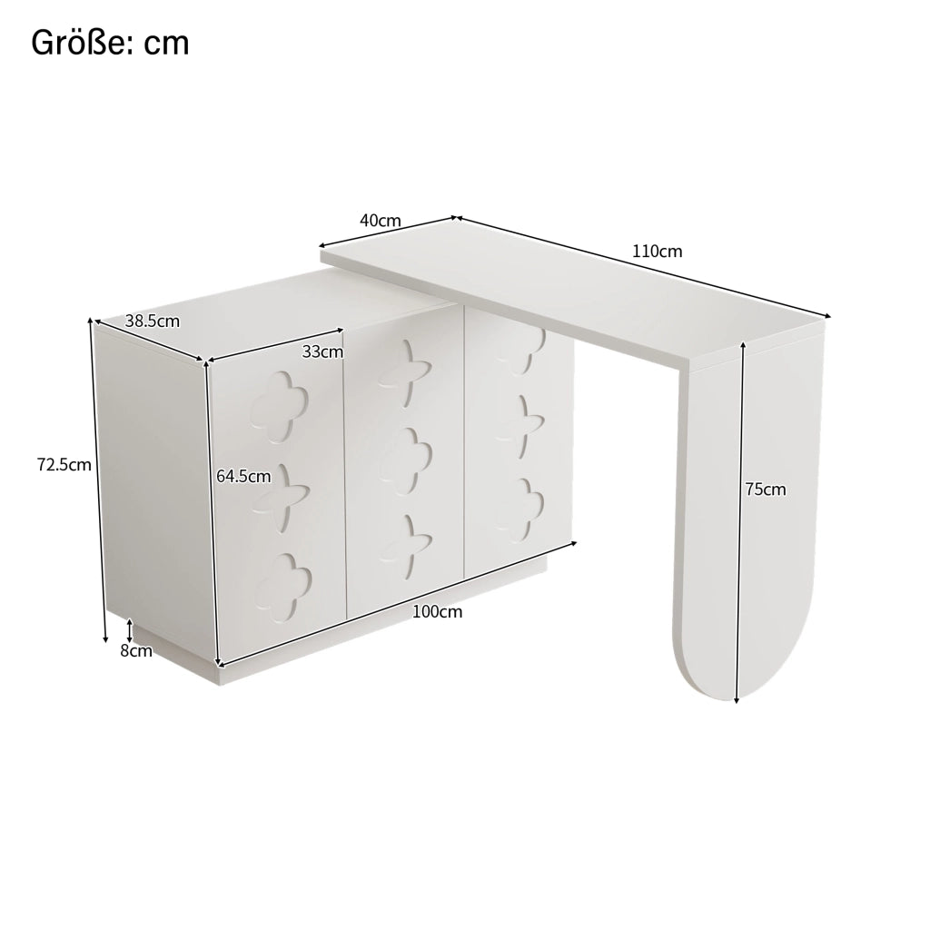 Scrivania modulare con tavolo girevole a 360 gradi, 3 armadietti, per ufficio e studio, in MDF, bianco