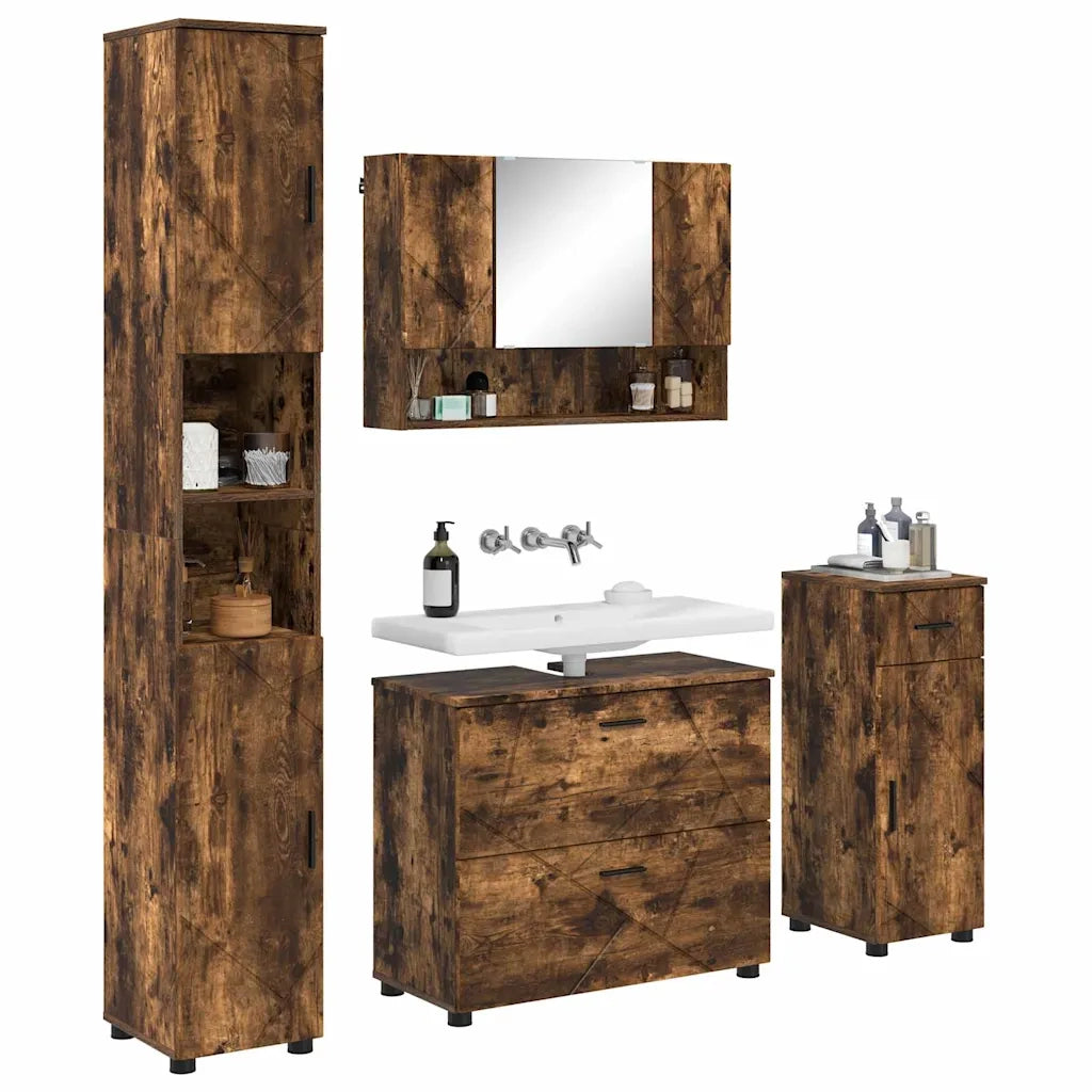 Set di mobili per il bagno con cassetto 4 pcs Rovere fumé