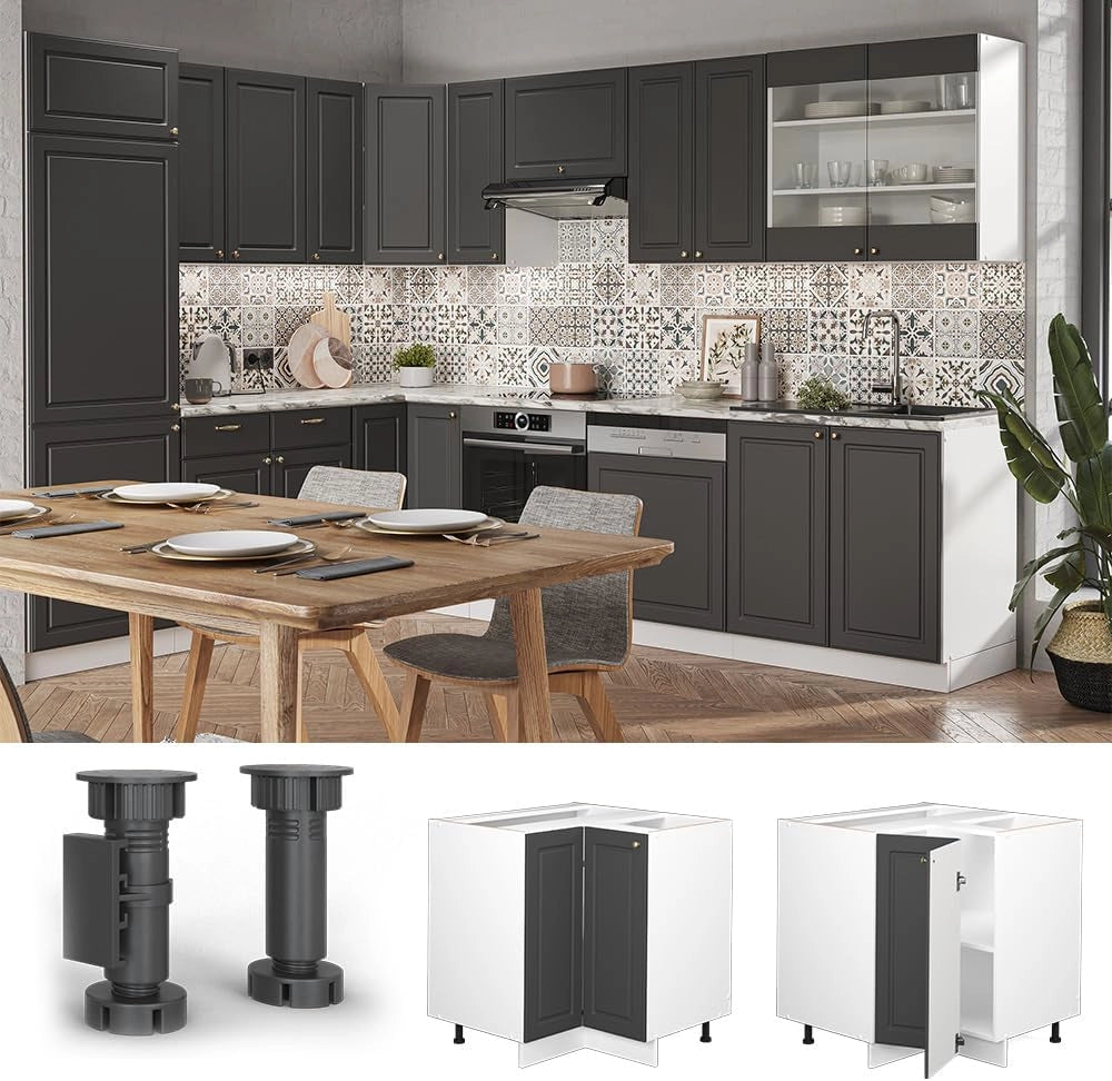 Mobile ad angolo cucina Fame-Line, Landhaus antrazit-oro, 80.5 cm, PL Antracite, per la combinazione con altri moduli della serie Fame-Line