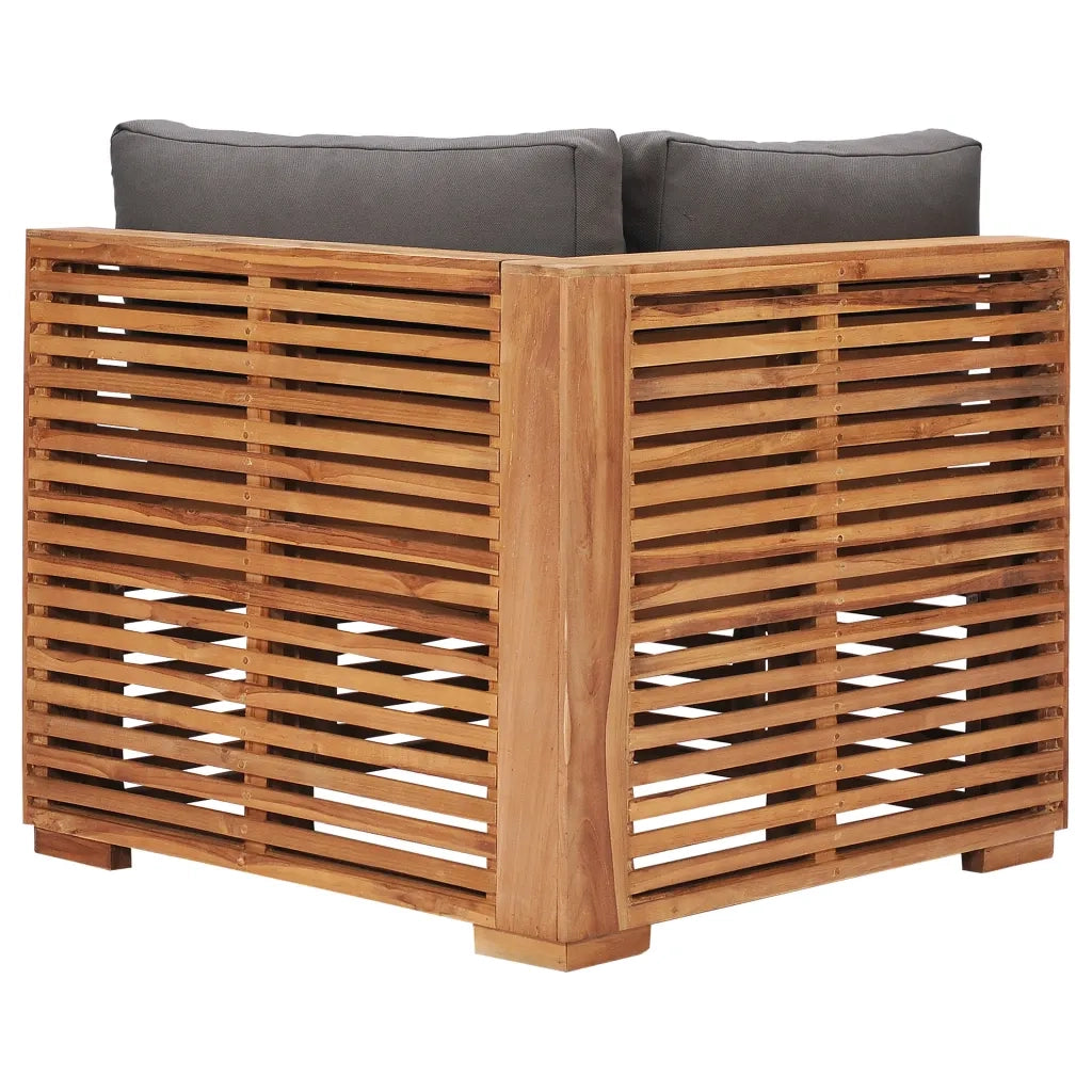 Divano Angolare da Giardino con Cuscino Grigio Massello di Teak 49378