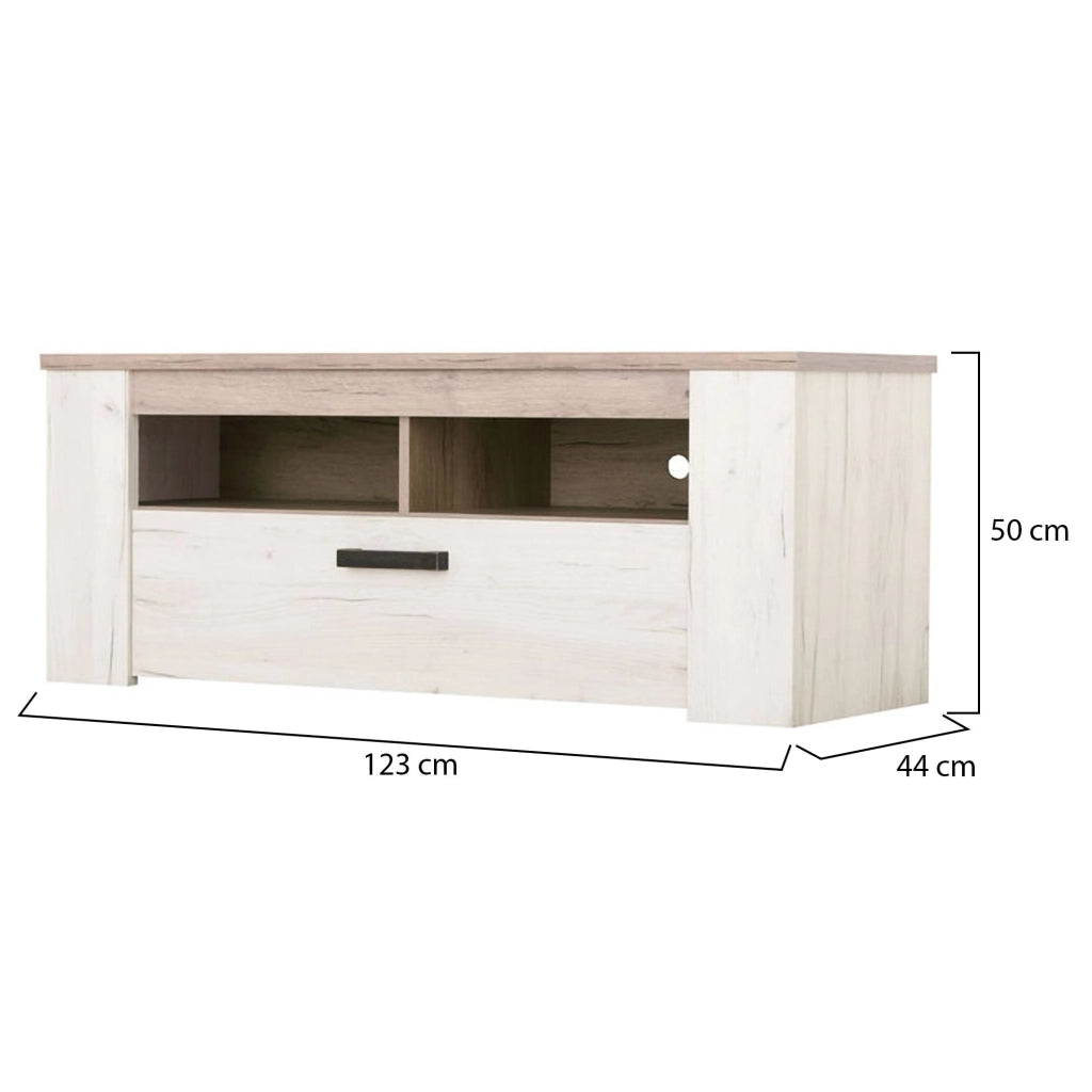 Castalda, Mobile Porta tv 3 Ripiani, 122.5x43.5x49.5h cm Bianco Larice