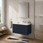 Mobile bagno sospeso 100 cm blu due cassetti push-pull e lavabo Tierra