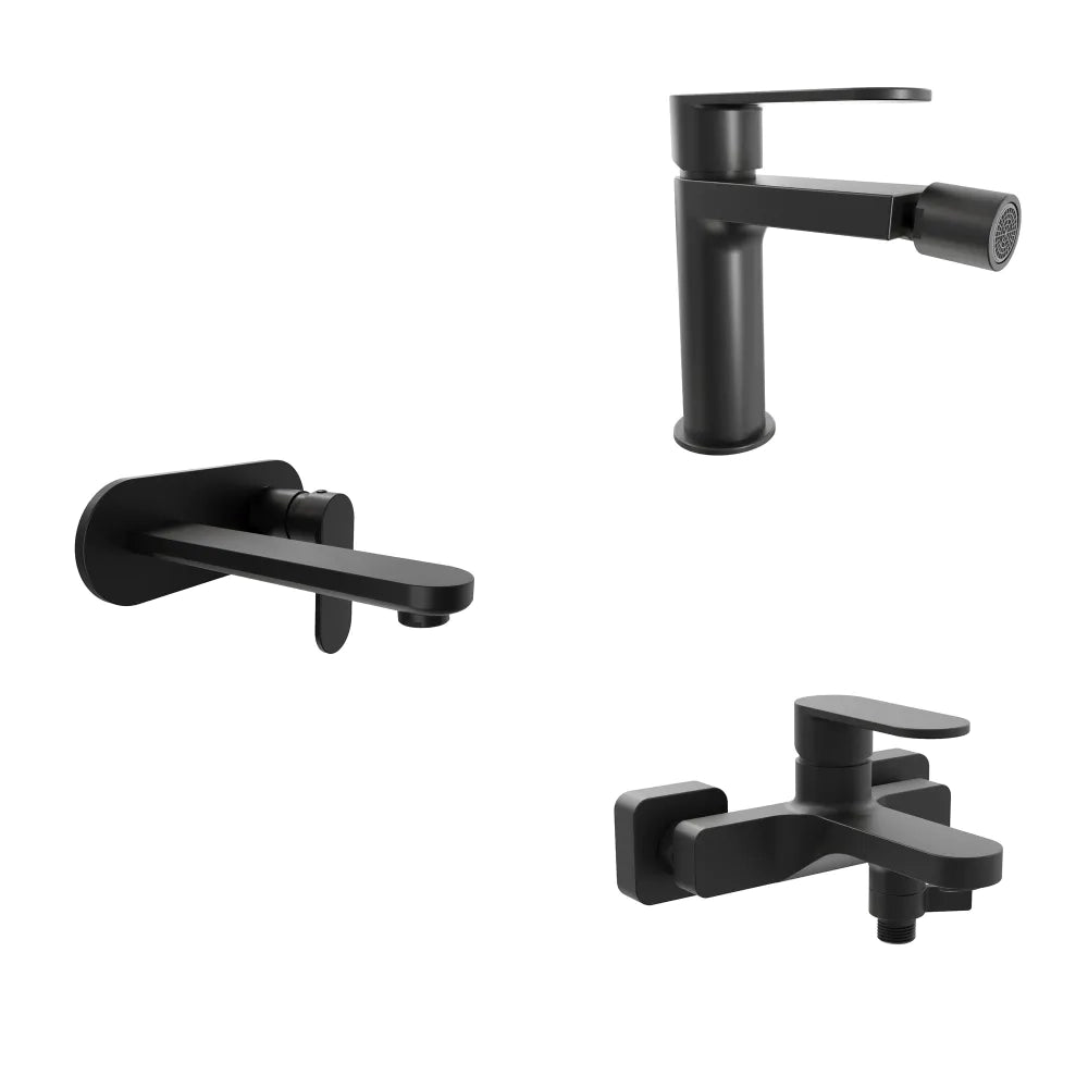 Set miscelatori lavabo ad incasso placca stondata bidet miscelatore esterno vasca nero opaco | Margot