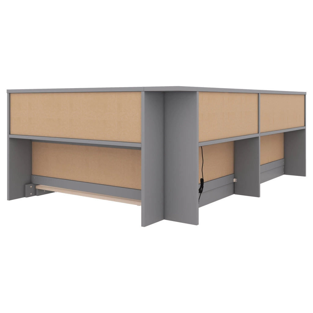 Letto salvaspazio singolo 90×200 cm con presa di corrente; 2 USB; ripiani e rete; senza materasso; grigio
