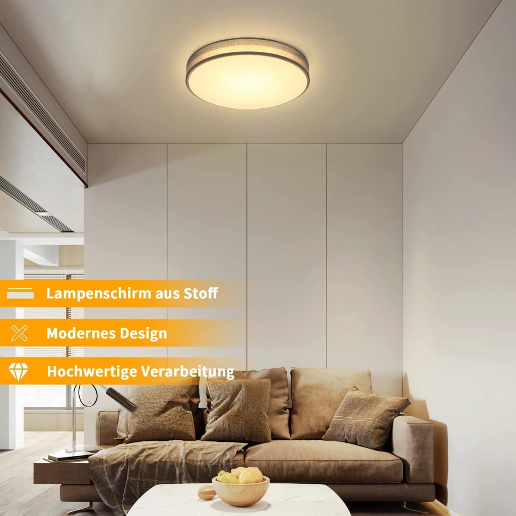 ZMH Lampada da soffitto plafoniera LED moderna paralume rotondo tessuto 30cm