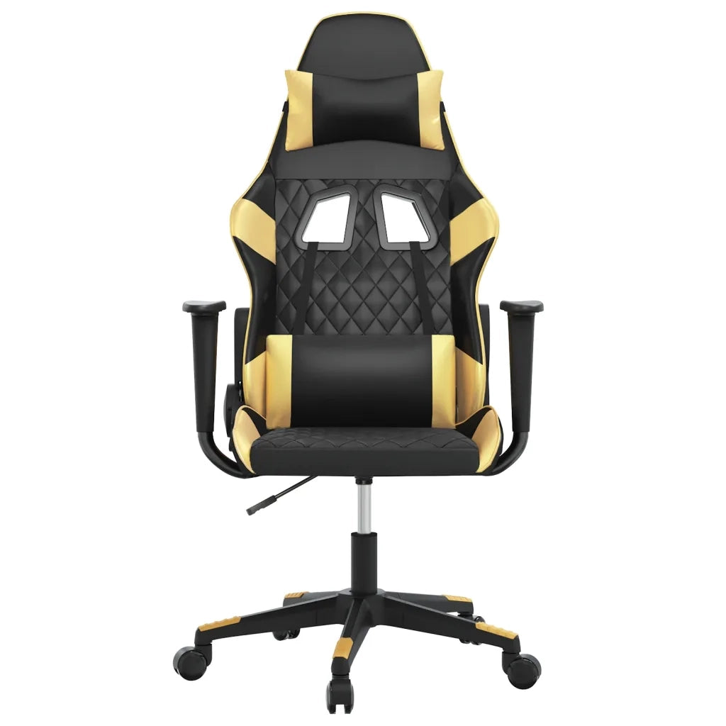 Sedia da Gaming | Sedia da e-sports Massaggiante Nero e Oro in Similpelle