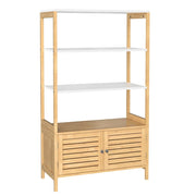 Mobiletto da bagno mobile contenitore alto con 3 ripiani e 1 mobiletto a due ante in bambù 70 x 30 x 120 cm beige 12_0006466