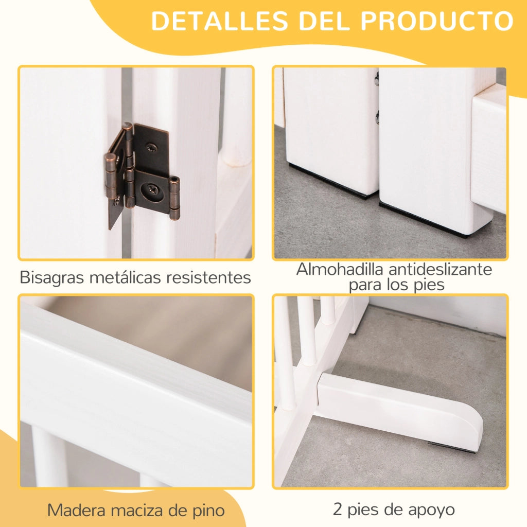 Barriera di sicurezza per cani pieghevole in legno per scale e porte ¨C zephmum ¨C 204x36x75 cm bianco