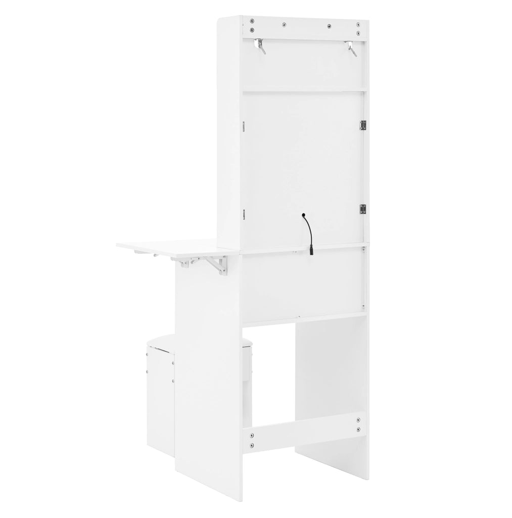 Toeletta 75x45x156 cm con piano pieghevole e LED a 3 colori in MDF bianco