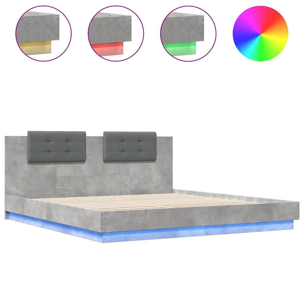 Giroletto con Testiera e LED Grigio Cemento 180x200 cm 3209992