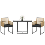 Tavolo da pranzo con vetro e 2 sedie in rattan ¨C zephmum ¨C nero e naturale 90x90x75 cm