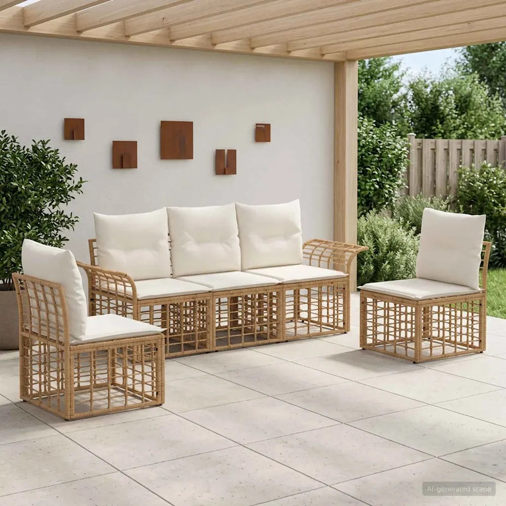 Set di divani da esterno 5 pcs Naturale e Bianco Crema