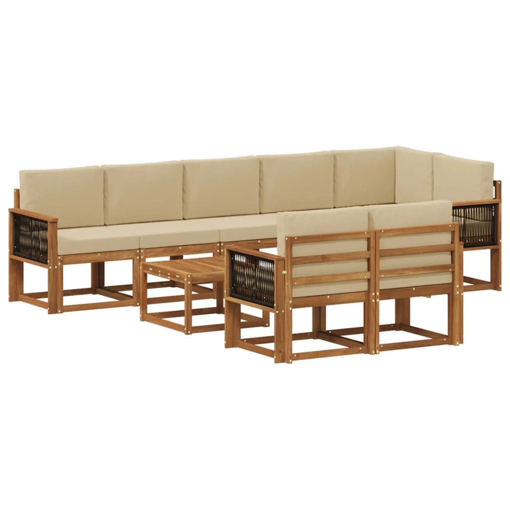 Set di divani da esterno 9 pcs Naturale e Beige Poliestere