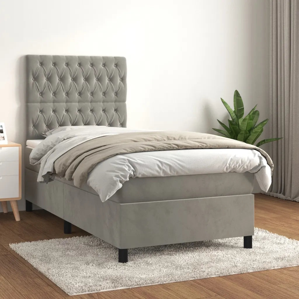 Giroletto a Molle con Materasso-Struttura Letto Grigio Chiaro 80x200 cm Velluto 865050