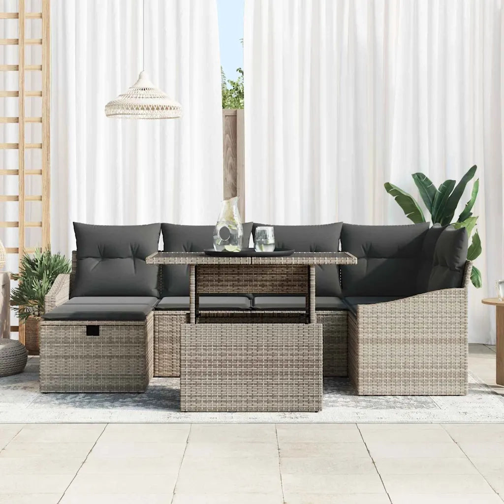 Set Divano da Giardino con cuscino 7 pcs Grigio polyrattan