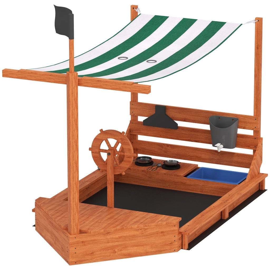 Sabbiera Nave Pirata con Tettuccio e Set Cucina ¨C Xylo ¨C Legno Massello Verde 180x103x144.5cm