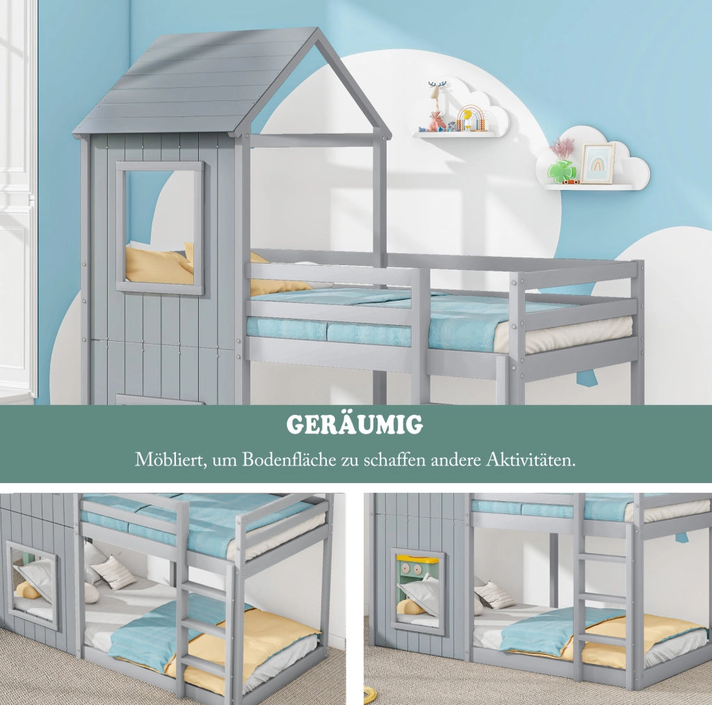 Letto a castello per bambini in pino grigio 90x200 cm