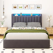 LETTO Imbottito 140 x 190 cm Grigio Scuro con Contenitore, USB e LED