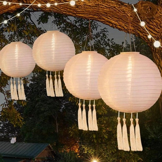 Lanterne a led a energia solare per esterno - set da 2/4 pezzi, 30 cm - tessuto nylon impermeabile - illuminazione solare