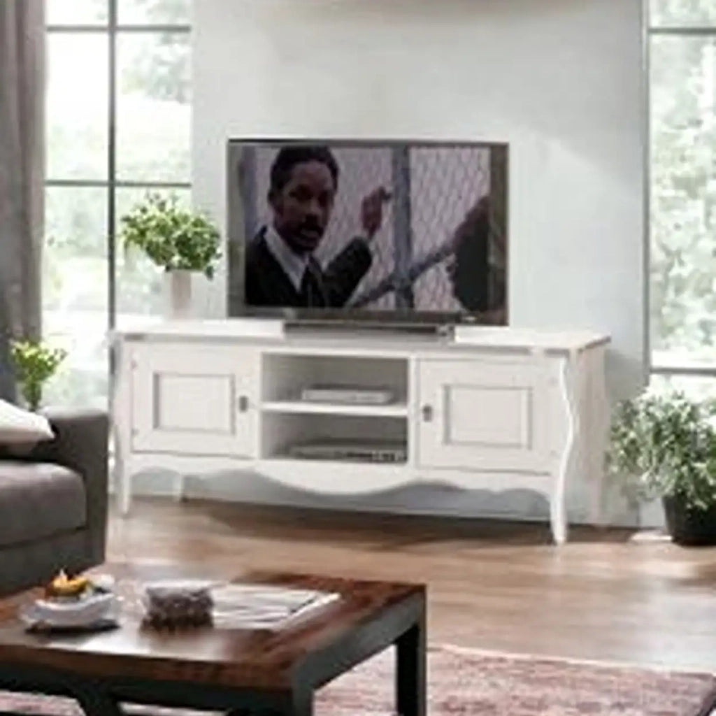 Mobile Porta tv bombato Shabby chic bianco 2 ante 2 vani mod Venezia