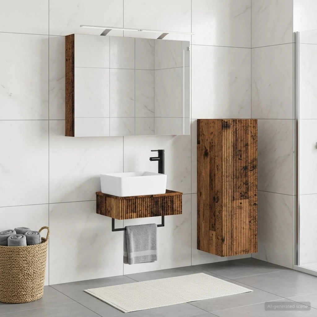 Set di Armadi da Bagno 4 pz Legno antico Legno ingegnerizzato 3407389