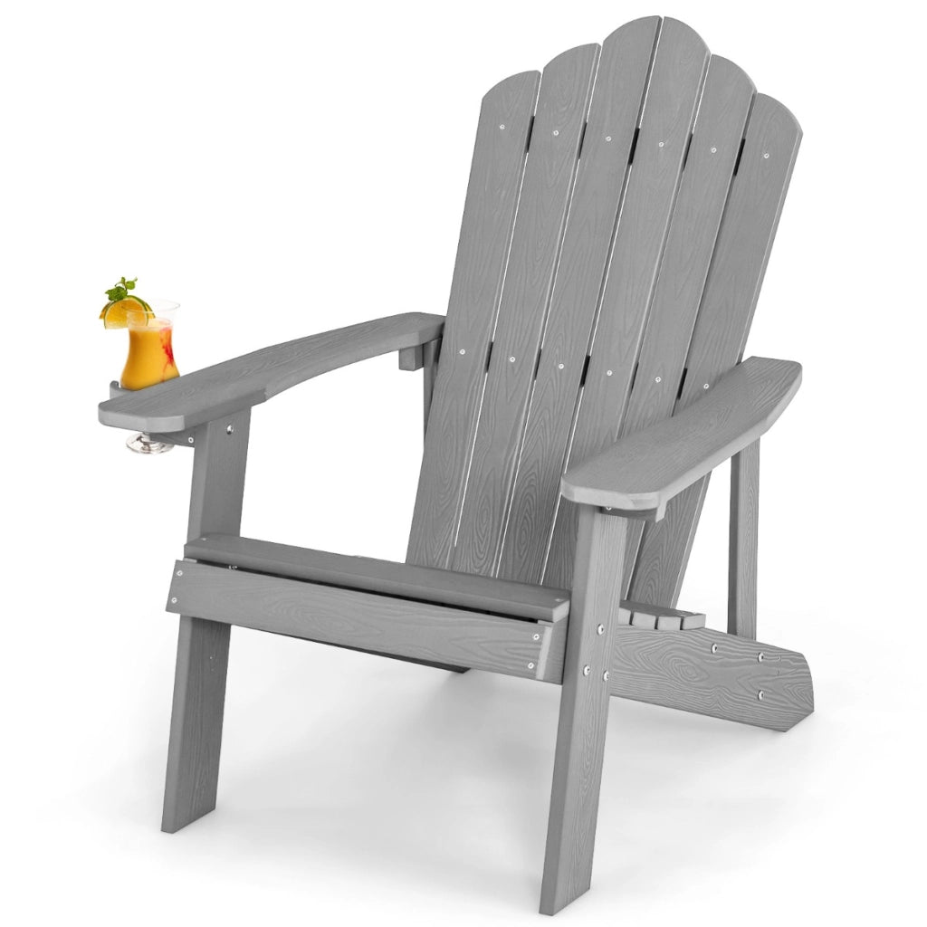 Sedia adirondack da esterno con portabicchieri, Sedia resistente alle intemperie per cortile portata 170kg Grigia-Sedie da esterno