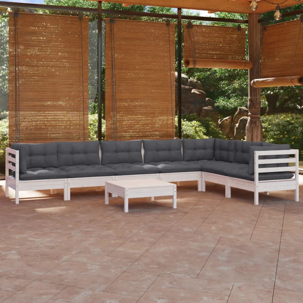 Set Divani da Giardino 8 pz con Cuscini Bianchi Legno di Pino 3096702