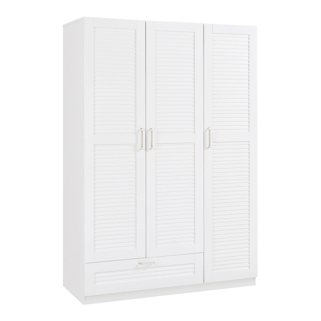 Armadio Guardaroba Finning con Ante a Persiana e Cassetto 176 x 120 x 52 cm Bianco [en.casa]