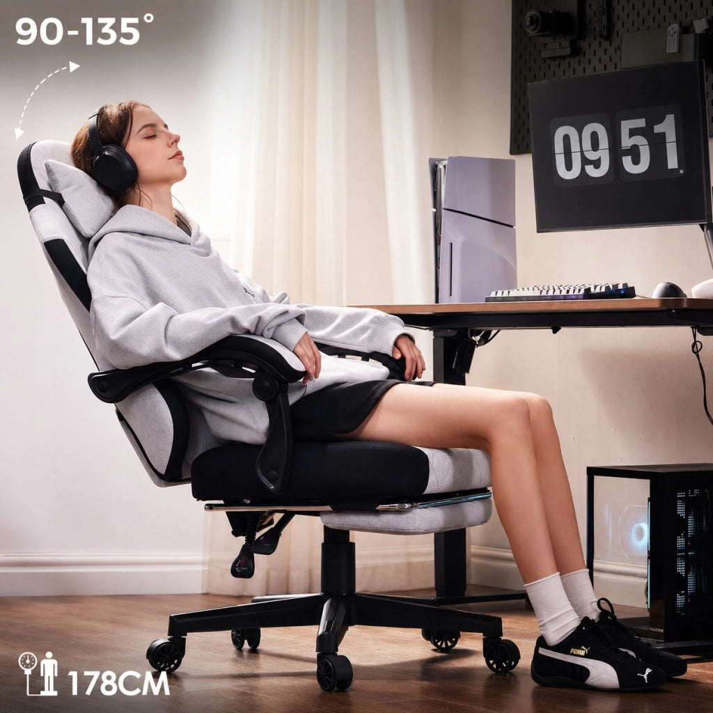 Sedia Gaming DOWINX Grigia con Molle Insacchettate; Poggiapiedi e Schienale 90°-135°
