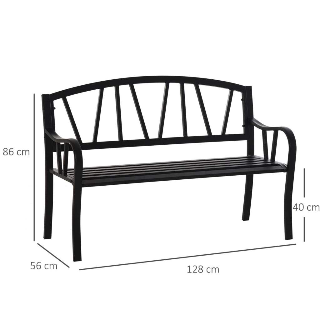 EasyComfort Panchina da Giardino in Metallo Nero Impermeabile, Panca da Esterno in Ferro 2 Posti, 128x56x86cm