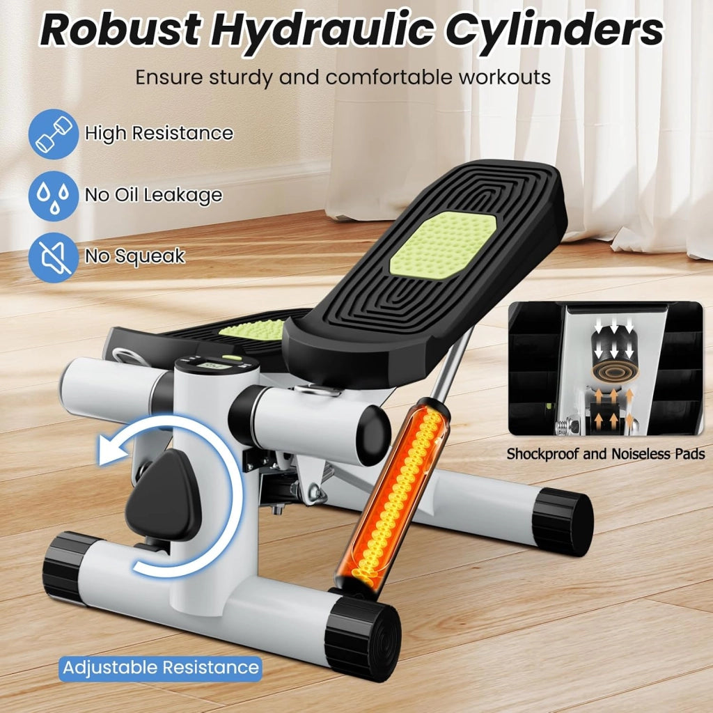 Mini Step Fitness Casa, Stepper Idraulico con Fasce di Resistenza, Altezza Regolabile, Schermo LCD, Pedali Antiscivolo, Attrezzatura Cardio per Allenamento Corpo, Esercizio