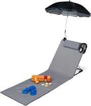 Beach Chair con Ombrello - Cuscino Regolabile e Borsa - Portatile - Sedile da Spiaggia Flessibile in Grigio