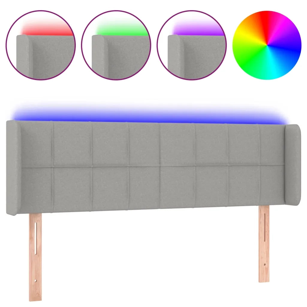 Testiera-Testata Decorativa Grigio Chiaro a LED 147x16x78/88 cm in Tessuto 806671
