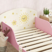 Letto Basso per Bambini 3-8 Anni 150x77x60 cm con Spazio Contenitore e Sponde Laterali in MDF Rosa