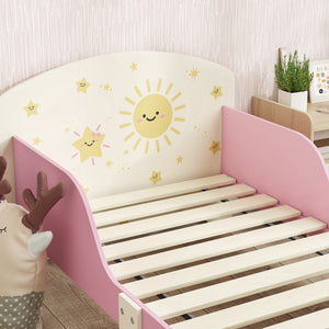 Letto Basso per Bambini 3-8 Anni 150x77x60 cm con Spazio Contenitore e Sponde Laterali in MDF Rosa