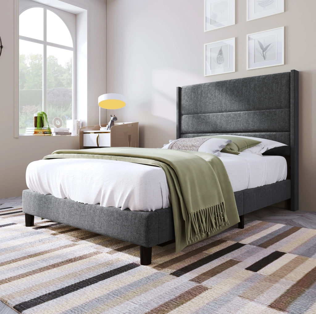 Letto imbottito 90x200 cm grigio scuro con rete a doghe