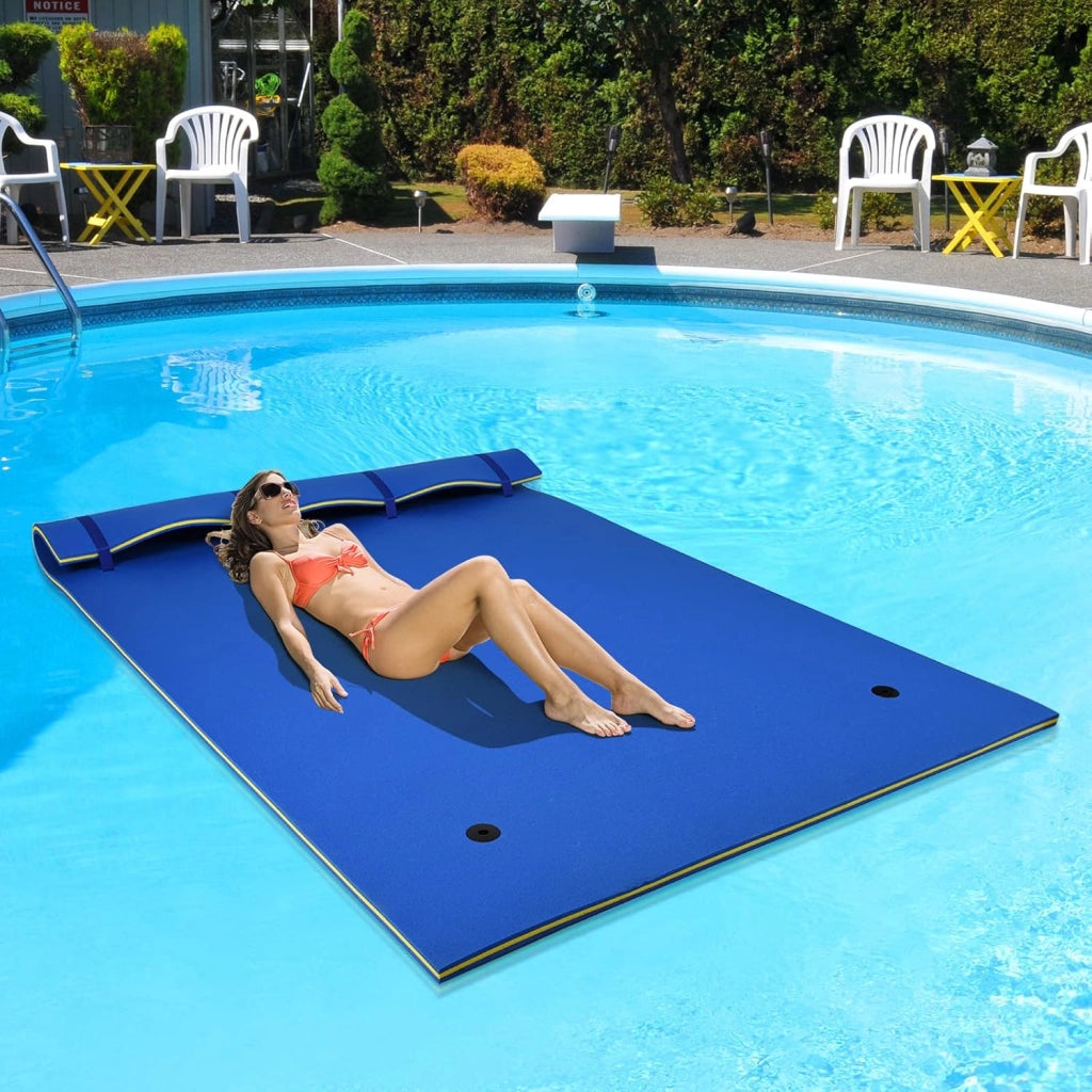 Tappeto Galleggiante per Piscina e Mare, 270 x 180 cm, Materassino Galleggiante in Schiuma per Rilassarsi e Divertirsi, Con Cuscino per la Testa (Blu 270 x 180 cm)