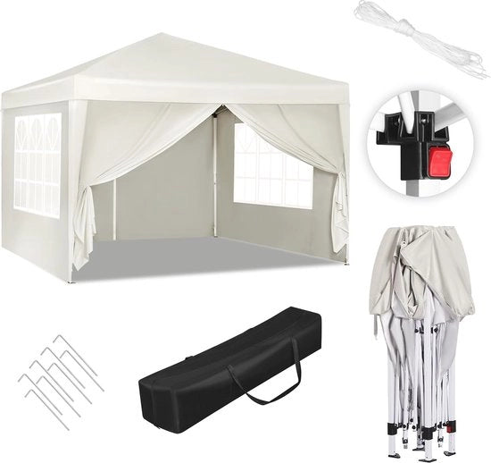 Tenda da Festa 3x3 m Acquaparata e Solare con Pareti Lateralmente - Ideale per Giardino, Campeggio e Feste