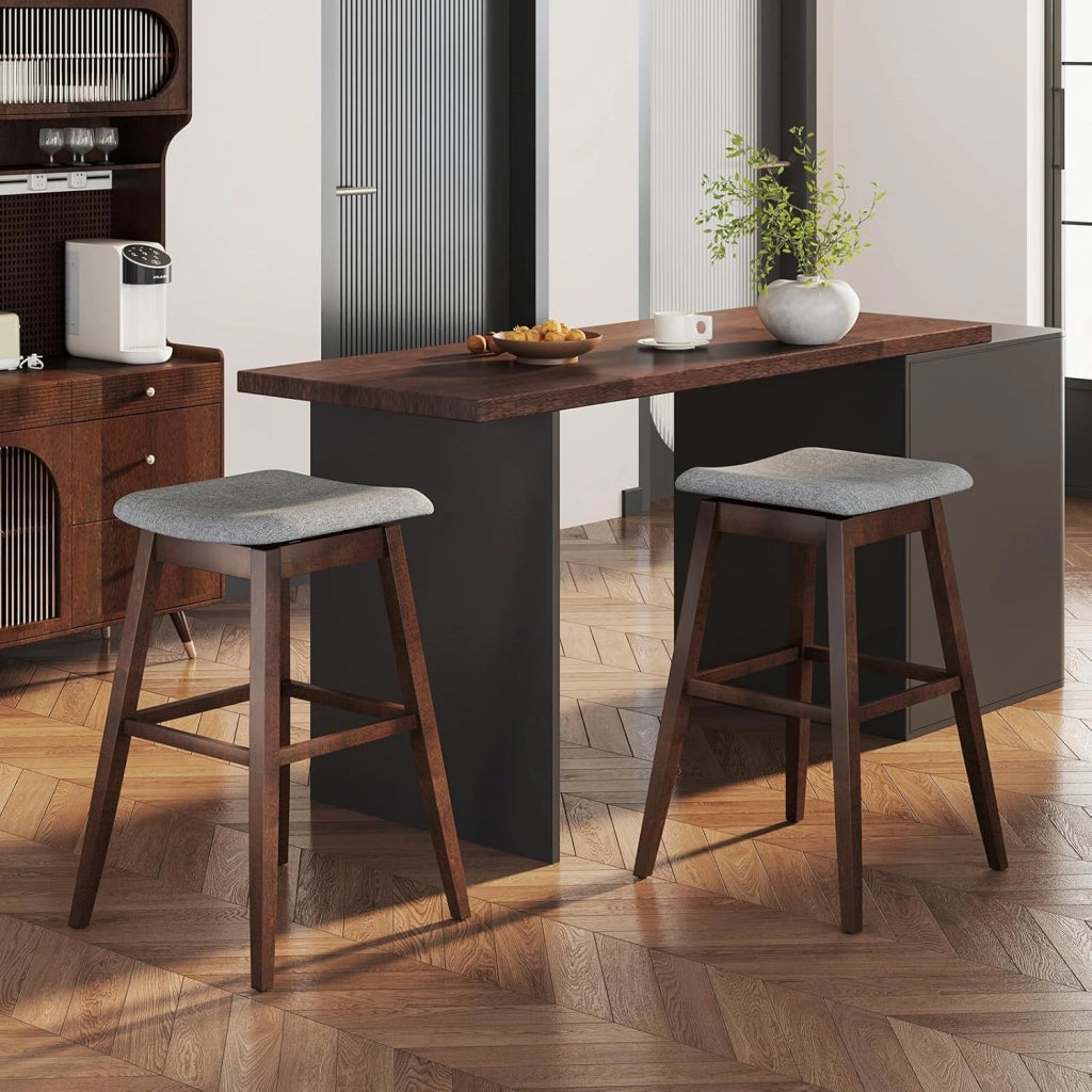 Set di 2 sgabelli da bar, sgabello da cucina girevole con seduta curva tappezzata, poggiapiedi, portata fino a 140 kg, 50 x 50 x 76 cm, sedia alta per sala da pranzo, soggiorno
