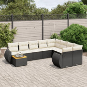 Set Divani da Giardino 10pz con Cuscini in Polyrattan Nero 3257498