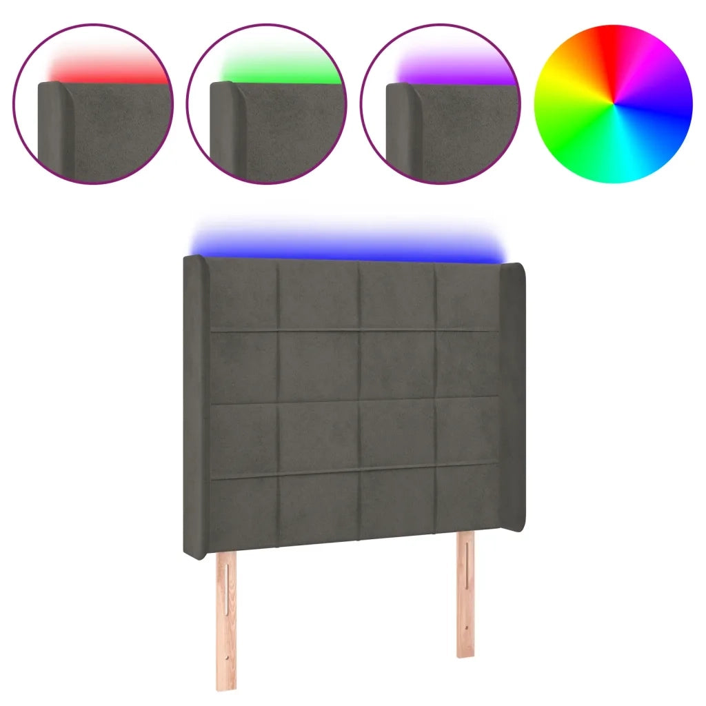 Testiera a LED Grigio Scuro 103x16x118/128cm in Velluto 3124091
