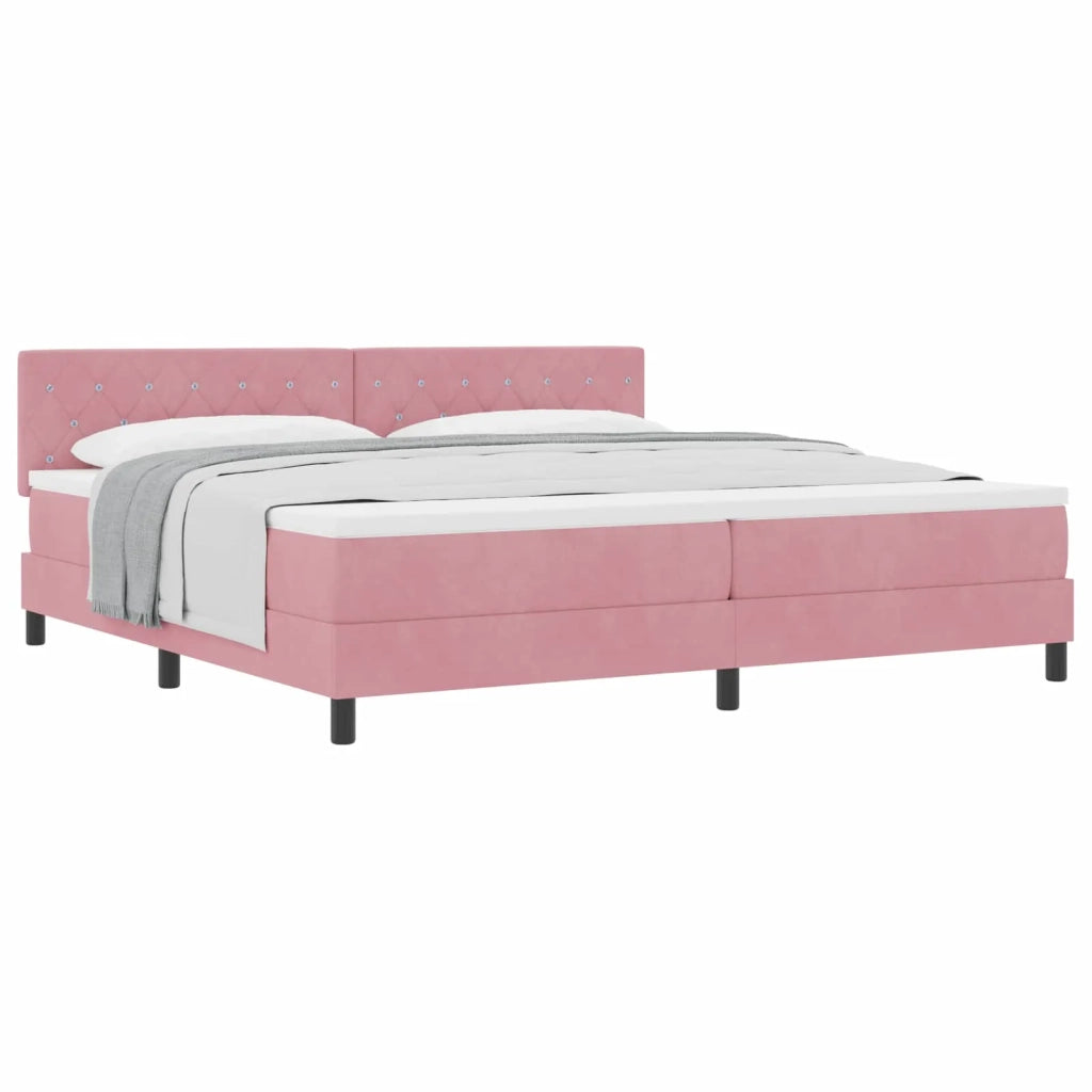 Letto a molle con materasso Rosa 200 x 200 cm Velluto 3339133