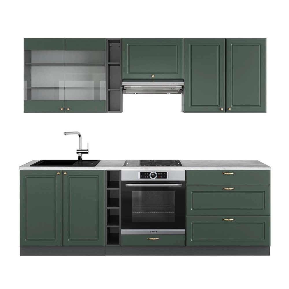 Cucina componibile Fame-Line Verde-oro rustico/Antracite 235 cm, PL Marmo Vicco