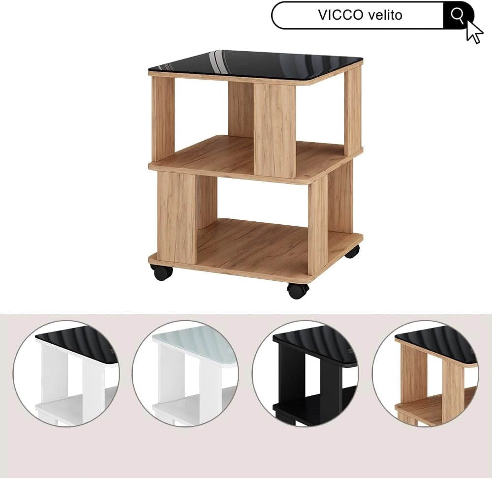 Tavolino Velito, Rovere Goldkraft/nero, 50 x 50 cm, con ruote per un posizionamento flessibile negli ambienti domestici