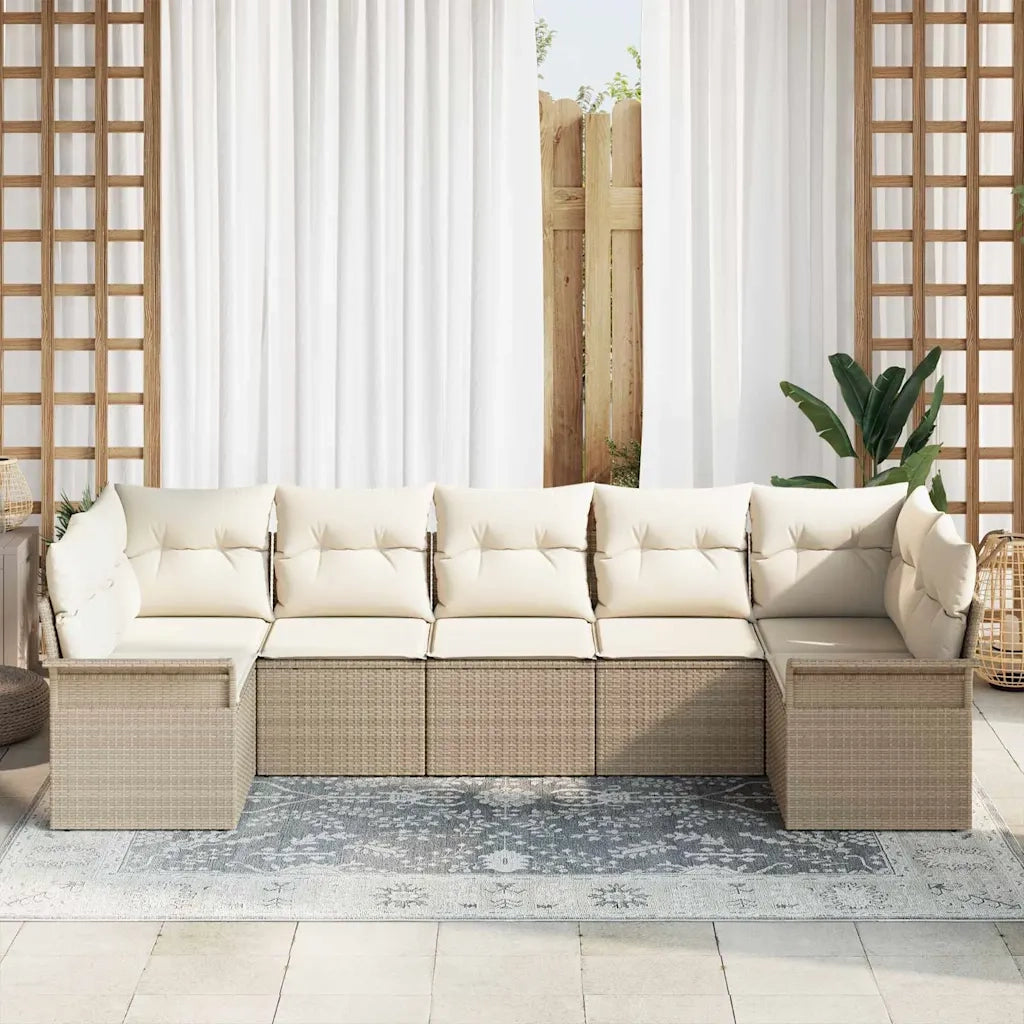 Set Divano da Giardino con cuscino 7 pcs Beige Poly Rattan 3345511