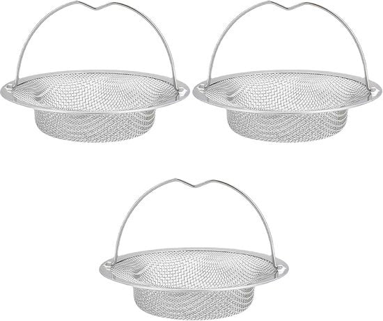 Set di 3 griglie per scarico in acciaio inossidabile, 11 cm, griglia per capelli, scarico per doccia, griglia per vasca con maniglia, griglia per scarico, griglia per scarico per cucina, griglia per scarico per doccia, vasca, cucina