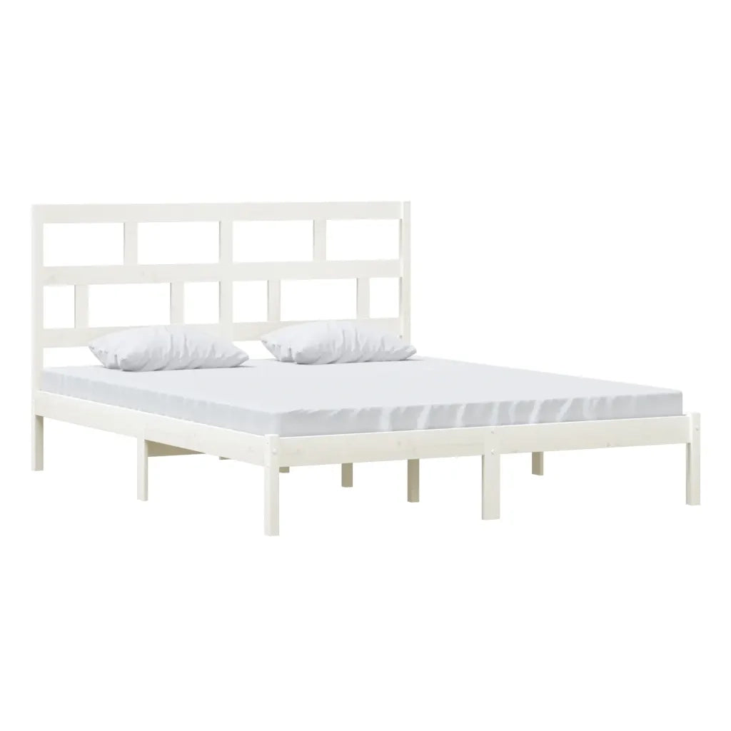 Letto matrimoniale | Letto per adulti | Giroletto Bianco in Legno Massello di Pino 160x200 cm