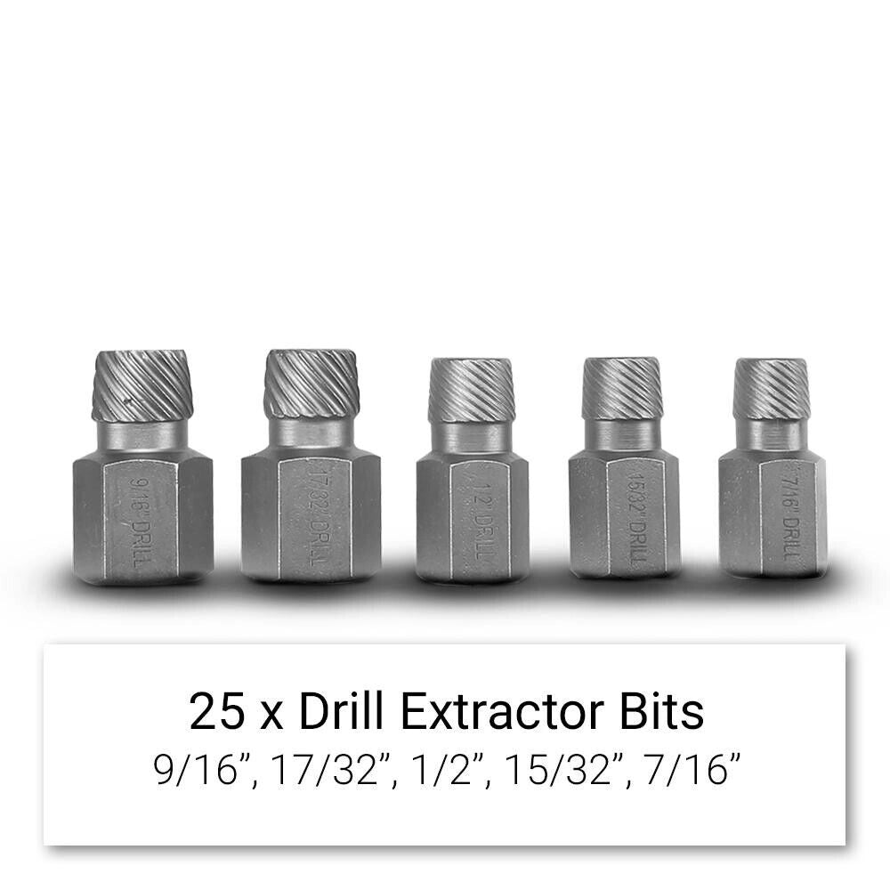 KIT ESTRATTORI 25 PZ VITI PERNI BULLONI SPEZZATI ROVINATI PRIGIONIERI FS-19668