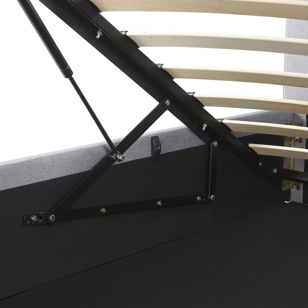 Letto contenitore Rivestimento in tessuto grigio chiaro 160 x 200 cm con testiera a doghe