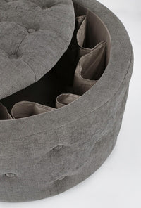Pouf Contenitore Porta Scarpe Ø 70x40 cm Ernestine in Tessuto Grigio